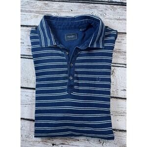 7 Diamonds Shirt Mens Large Blue‎ Striped Polo Stretch Preppy Dressy Classy